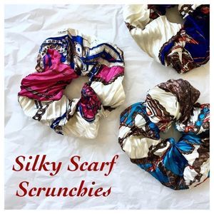 Set of 3 Big Regal Print Silky Pleated Scrunchies